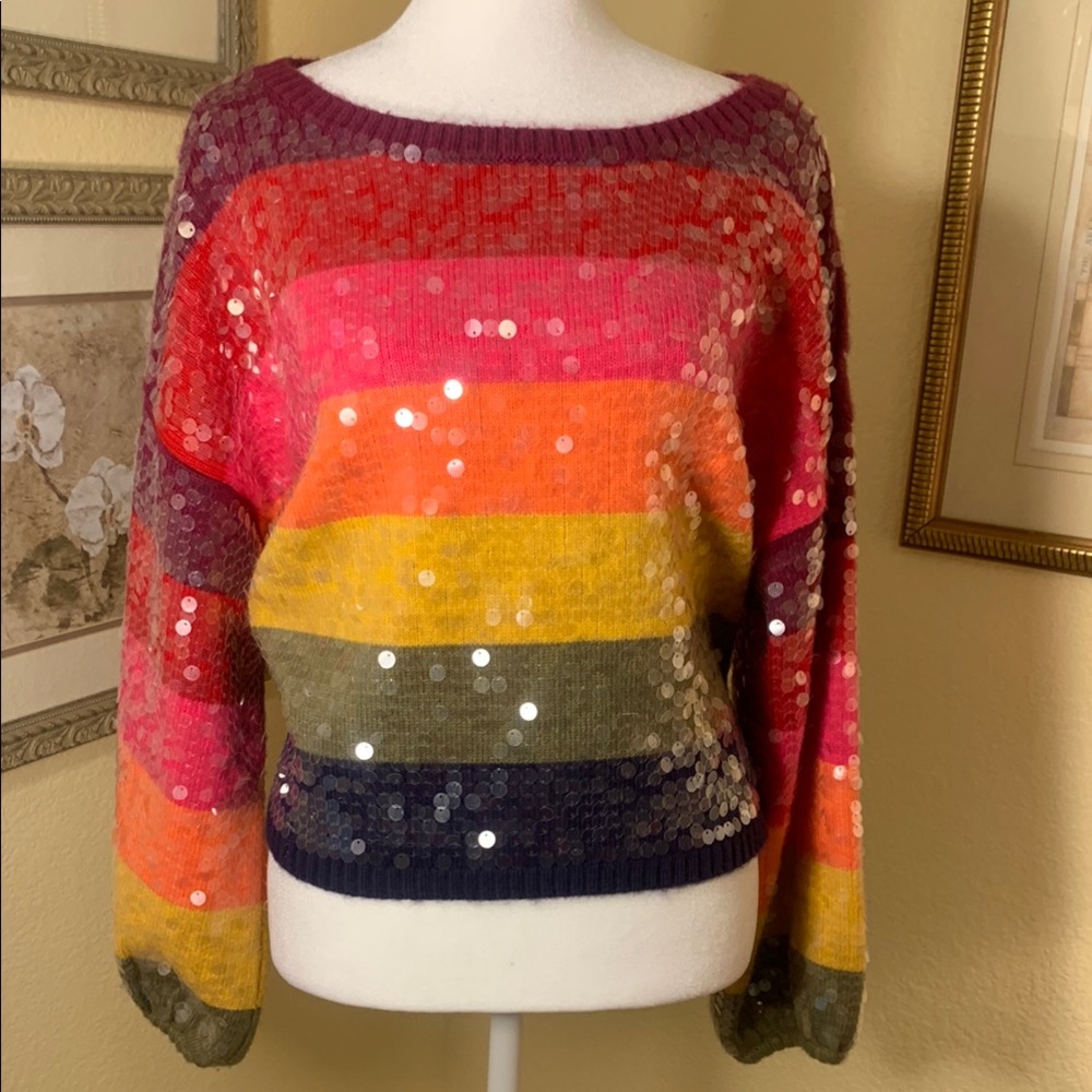 Farm Rio Striped Sequin Sweater - Picture 2 of 6